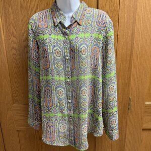Chaps Green Paisley Semi-Sheer Blouse Top - Large